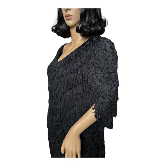 Vintage Nightworks 1920's Flapper Dress Gatsby Black with Fringe size medium - Picture 10 of 17